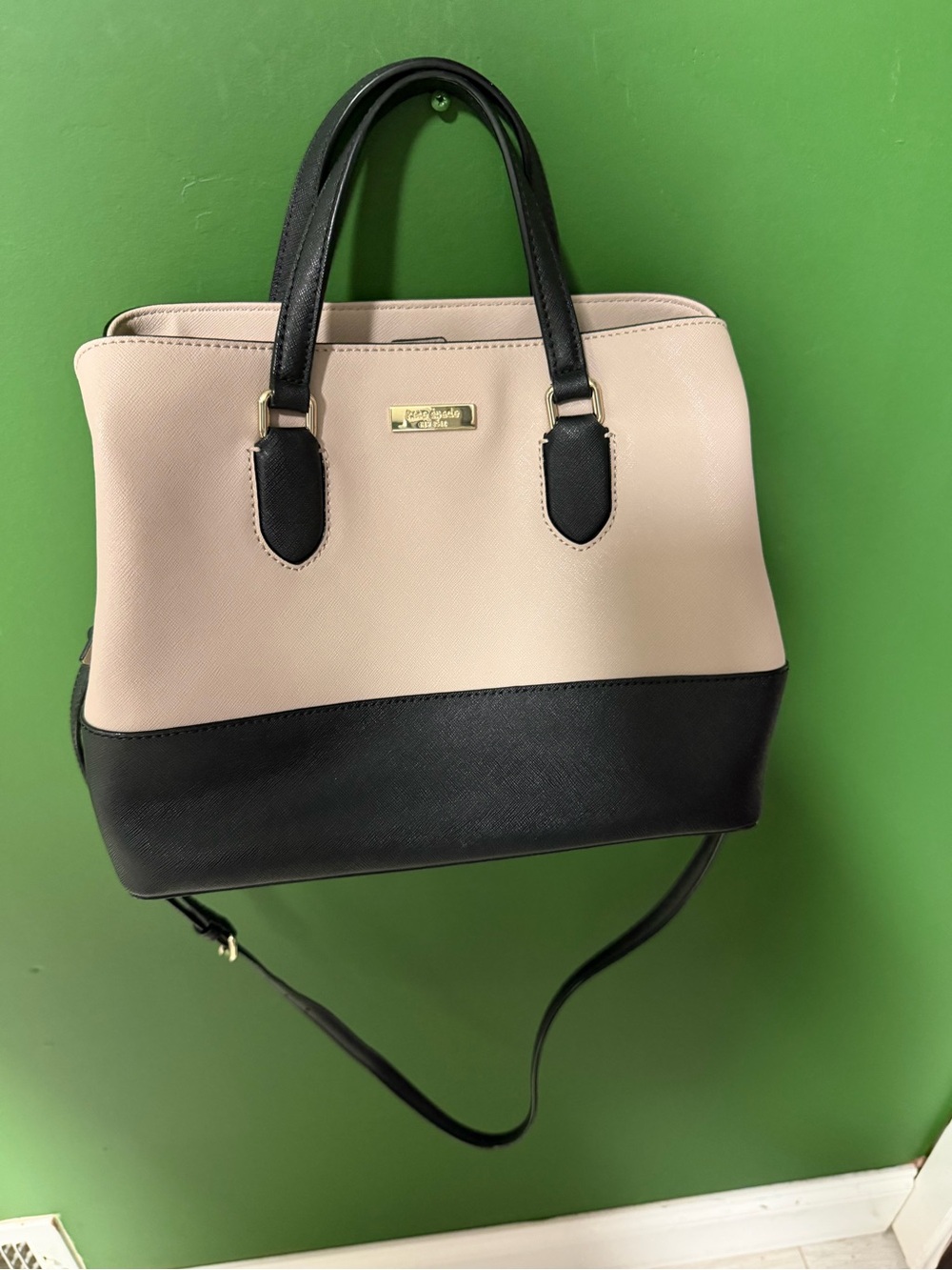 Two-Tone Beige and Black Kate Spade Satchel Handbag